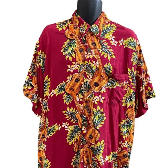 Pineapple Moon Men’s Guitar Hawaiian VTG Aloha Button Up Shirt Size XL - Picture 2 of 8